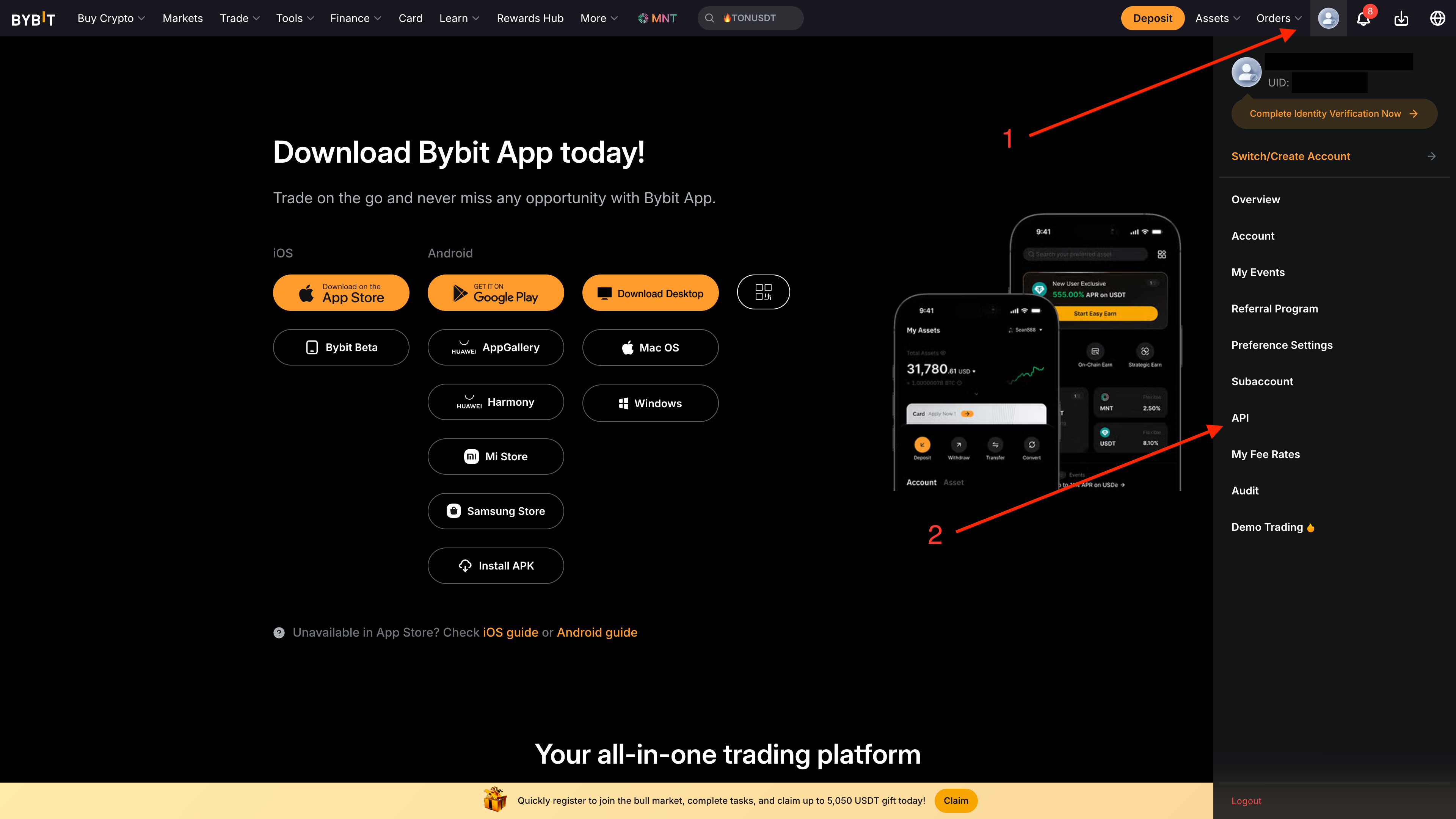 Navigate to API Management in Bybit