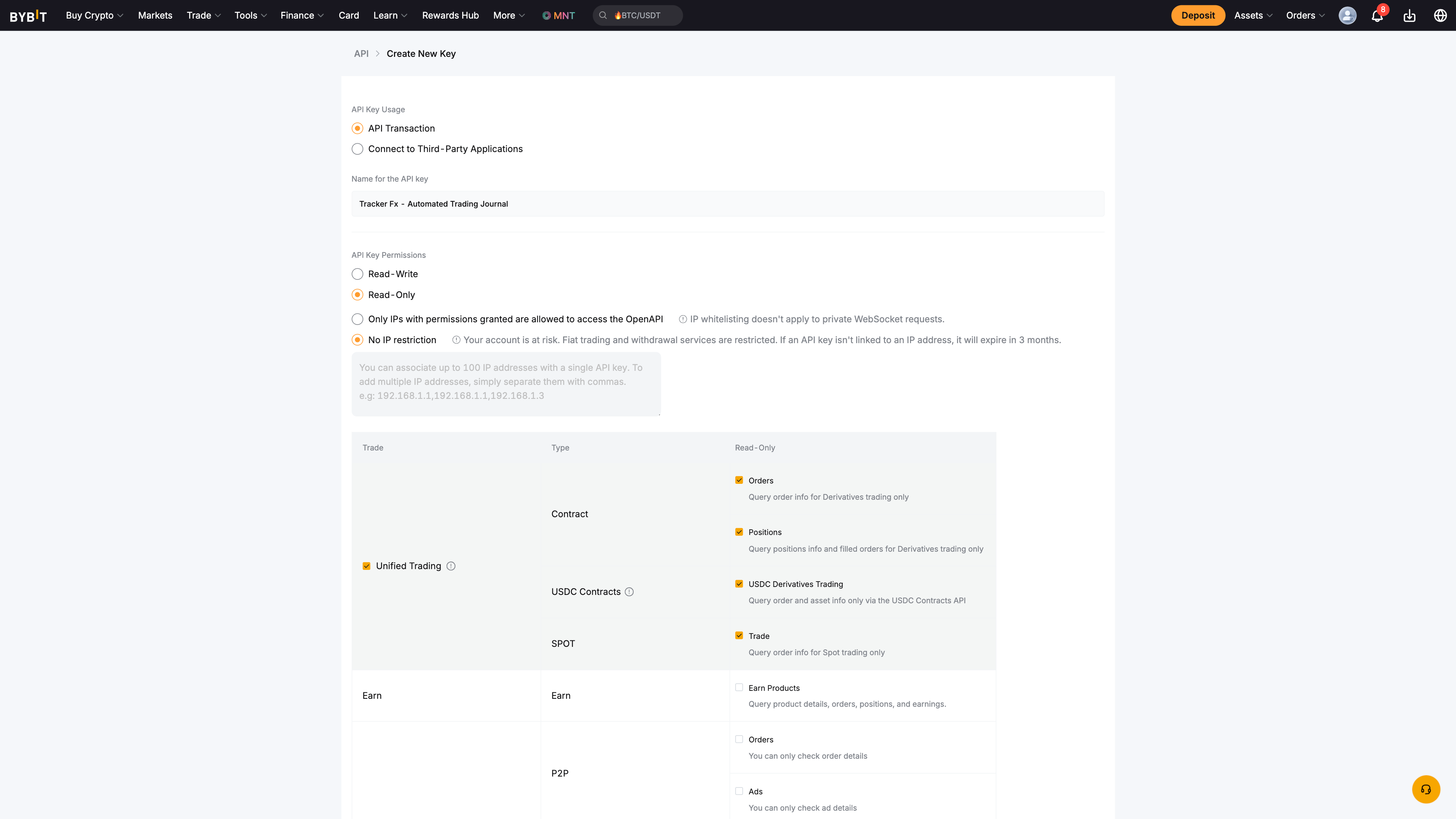 Configure Bybit API key settings