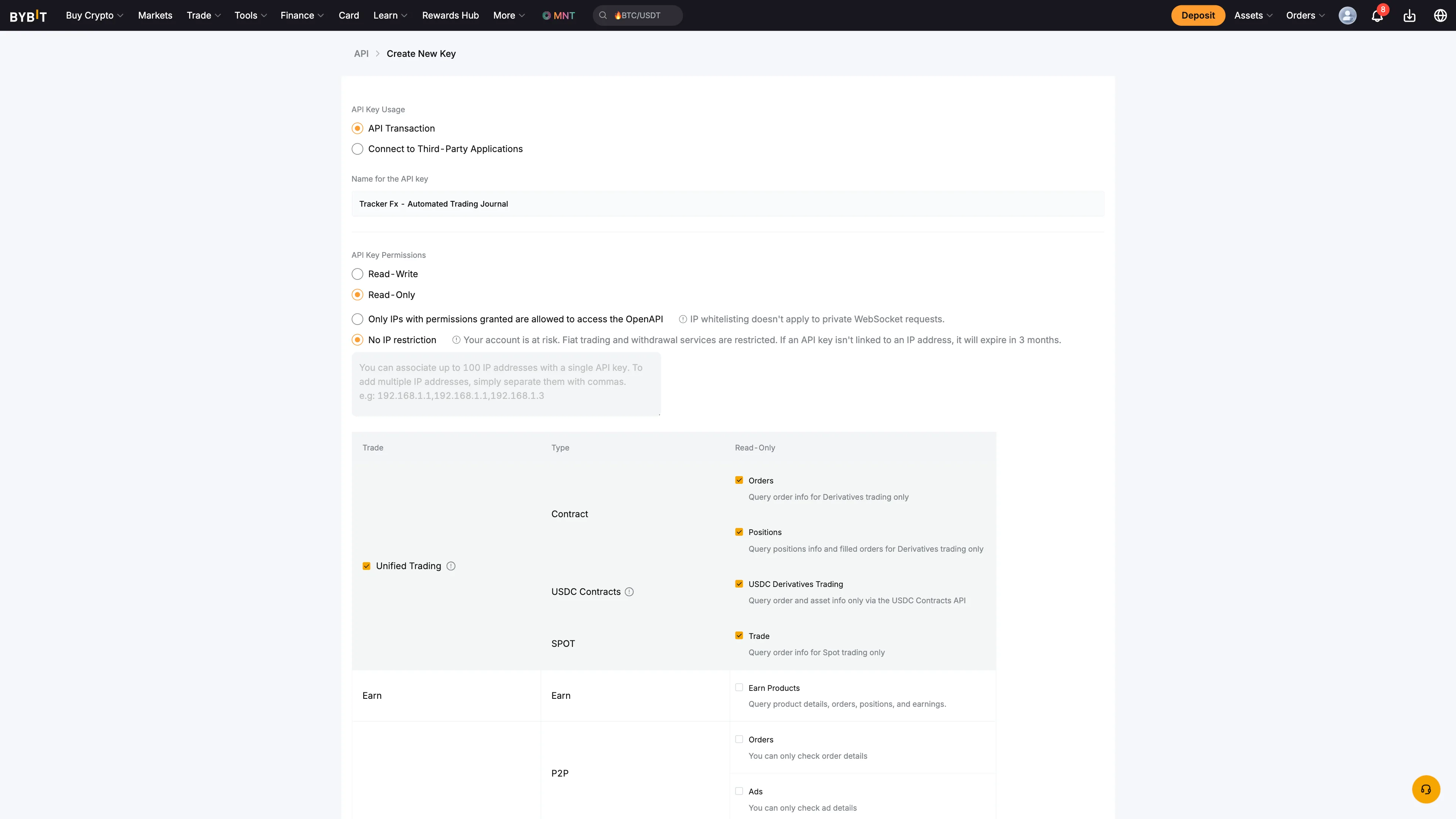 Configure Bybit API key settings