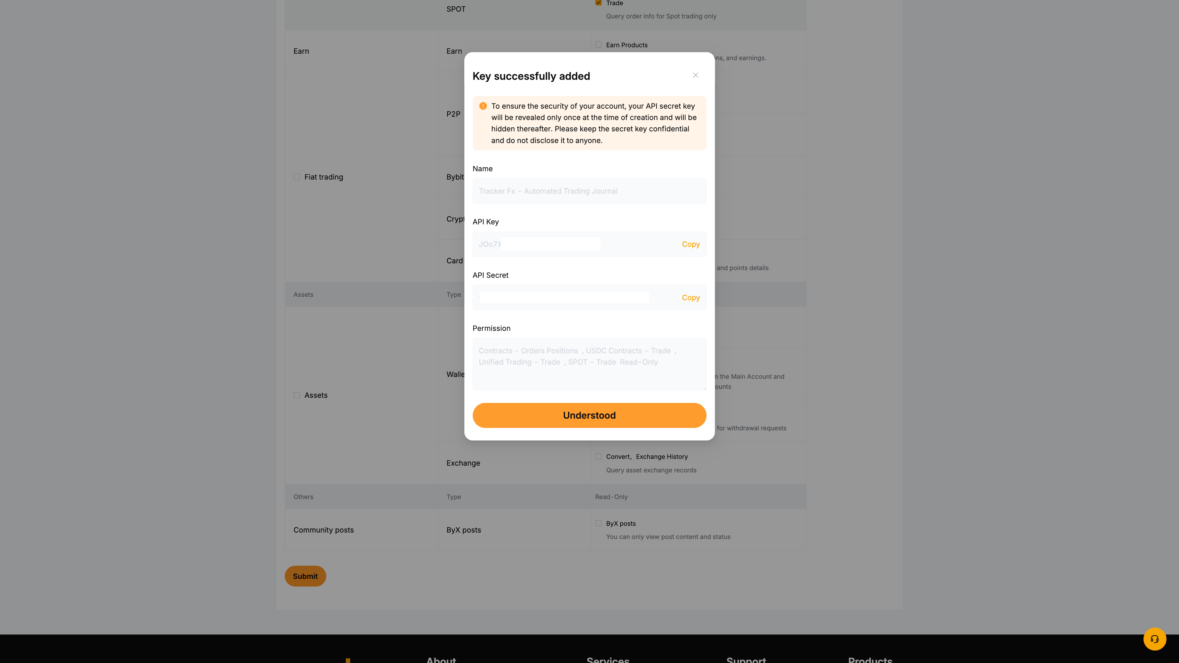 Copy Bybit API Key and Secret