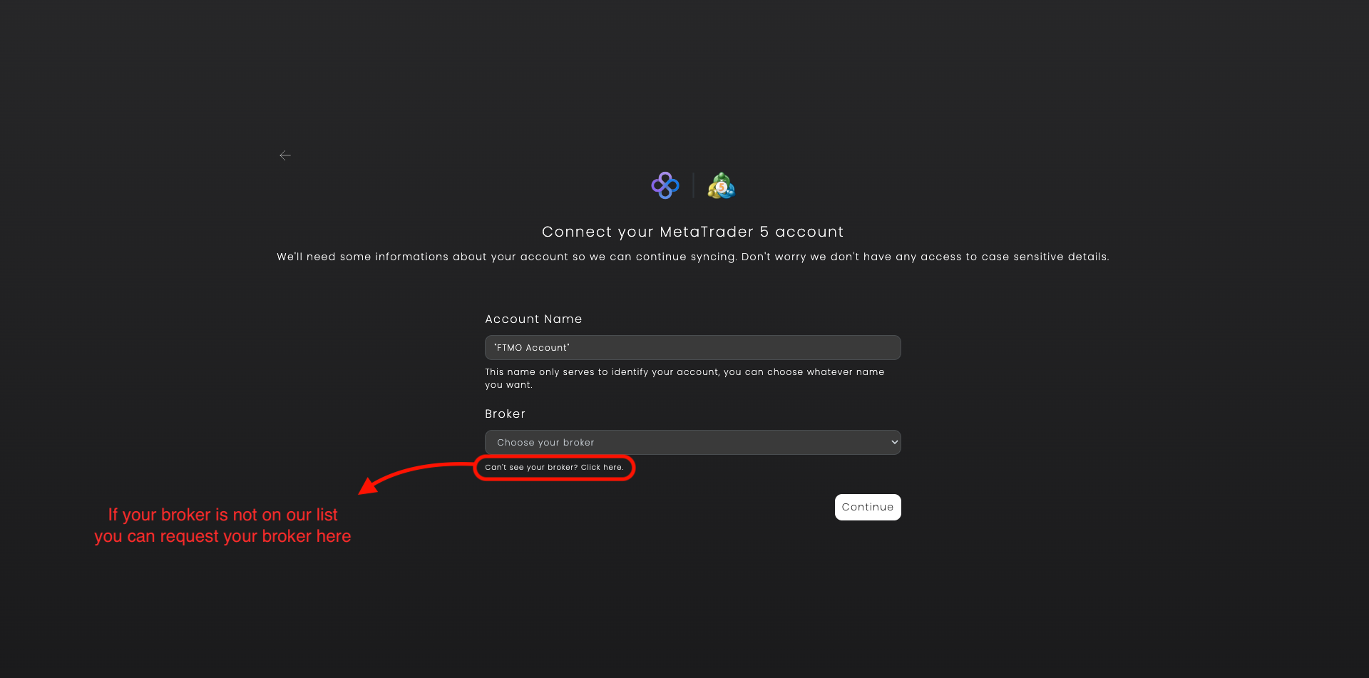 Name account and choose broker