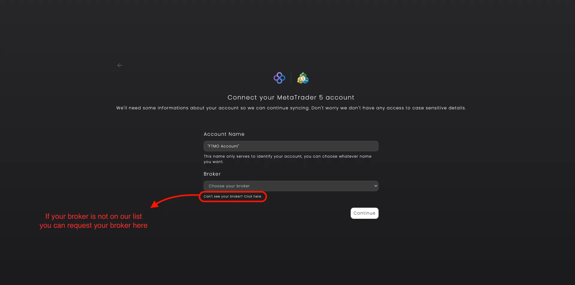 Name account and choose broker