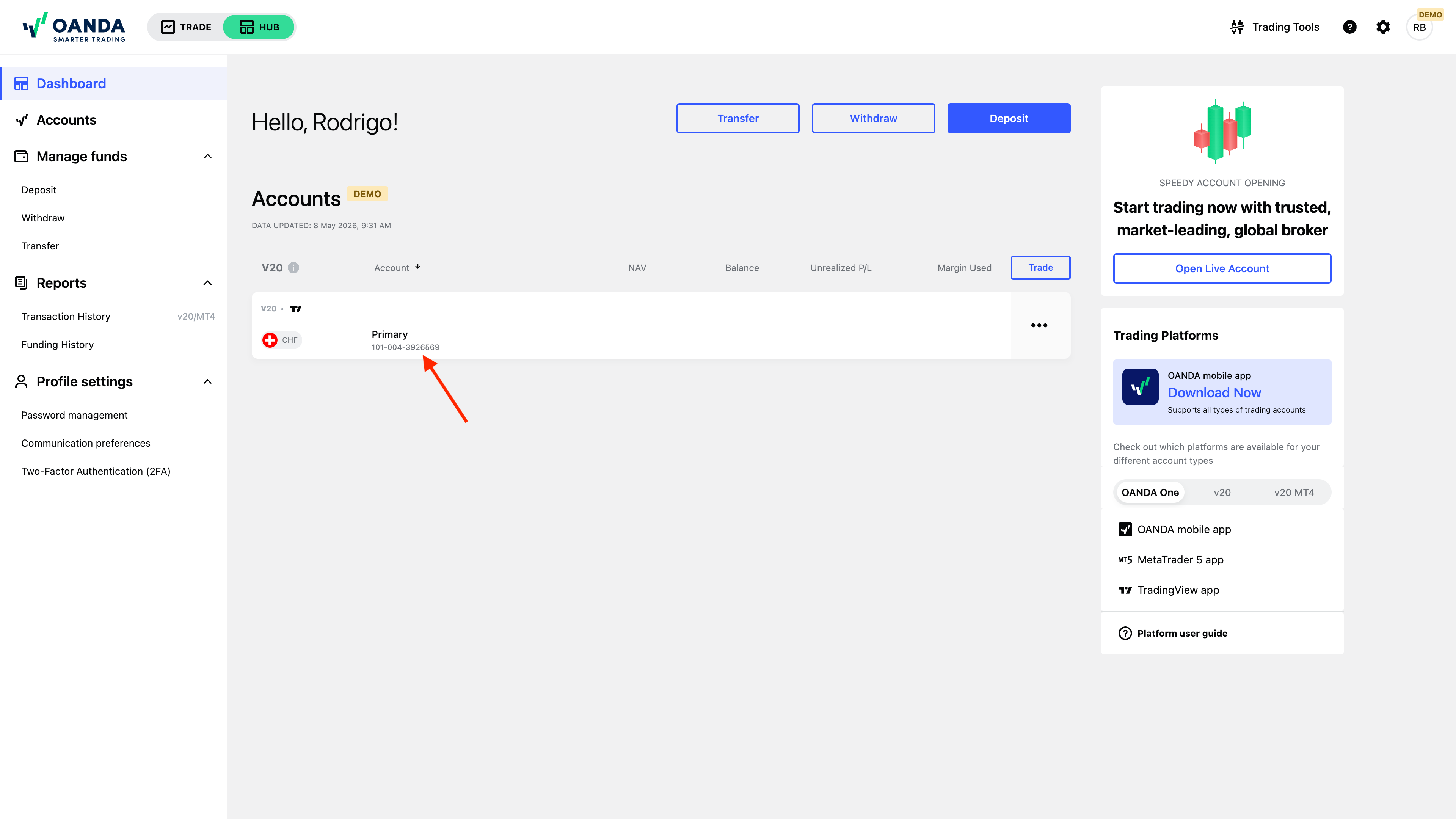 OANDA Hub - Find your Account ID