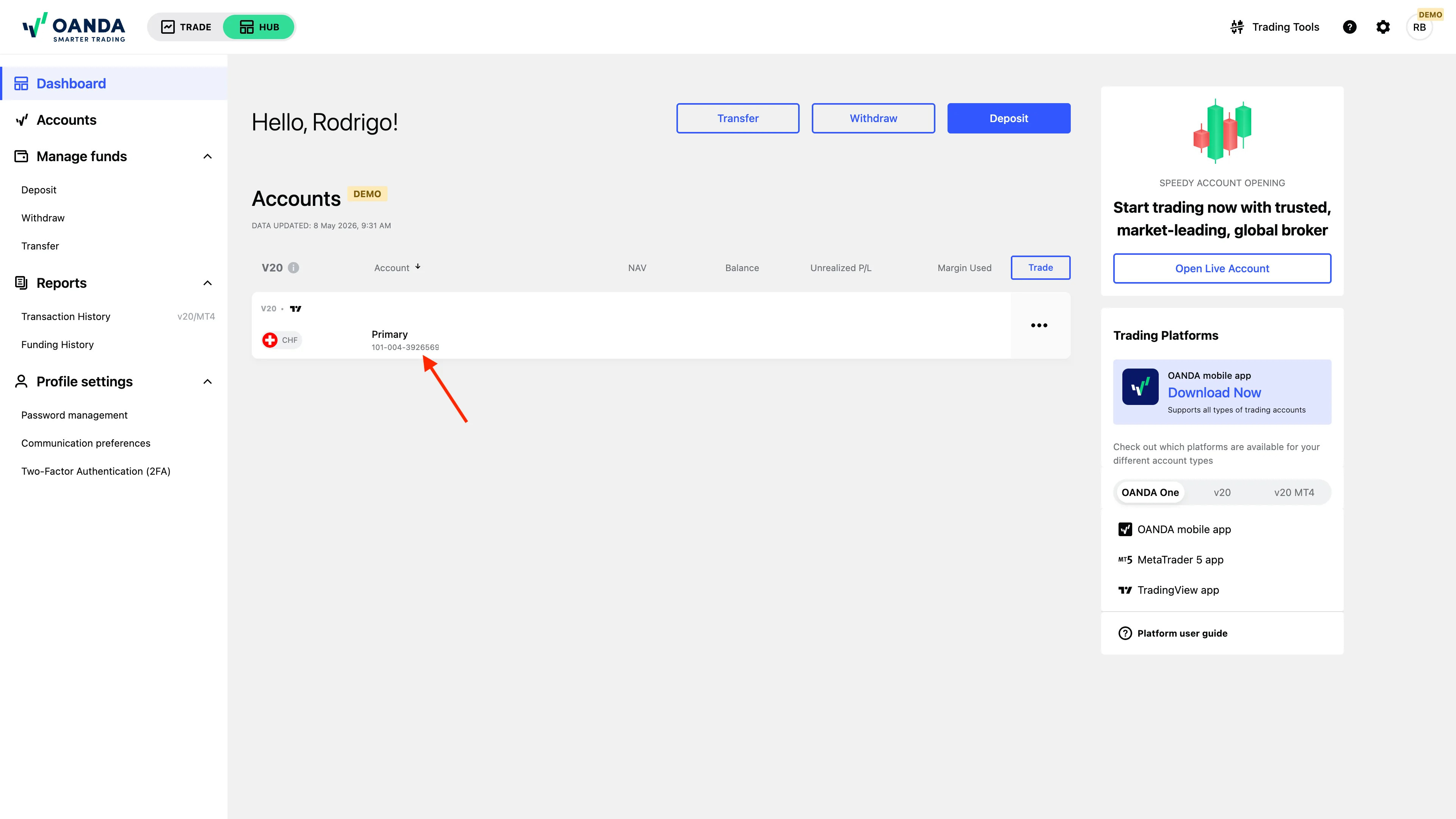 OANDA Hub - Find your Account ID