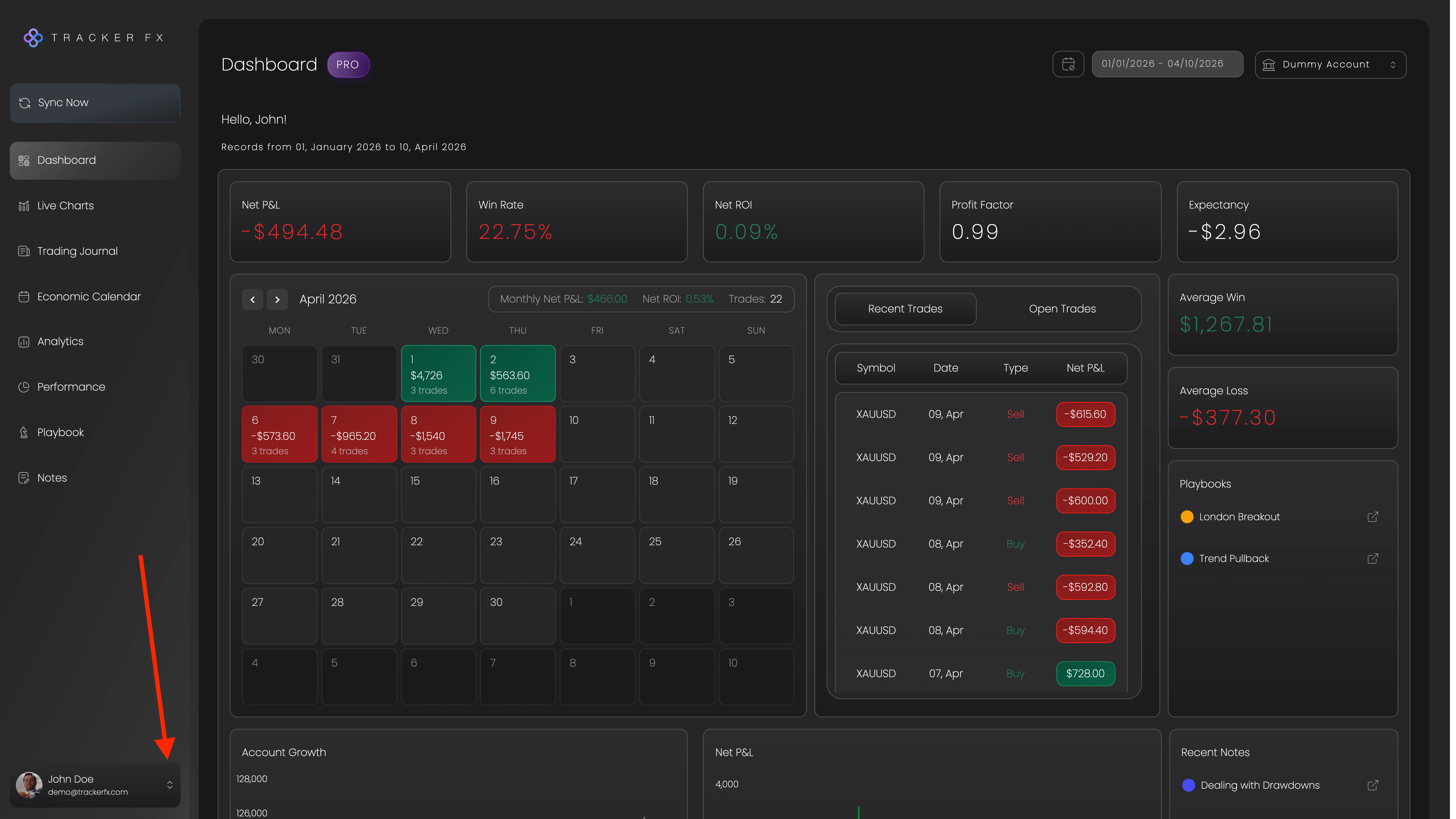 Click account menu