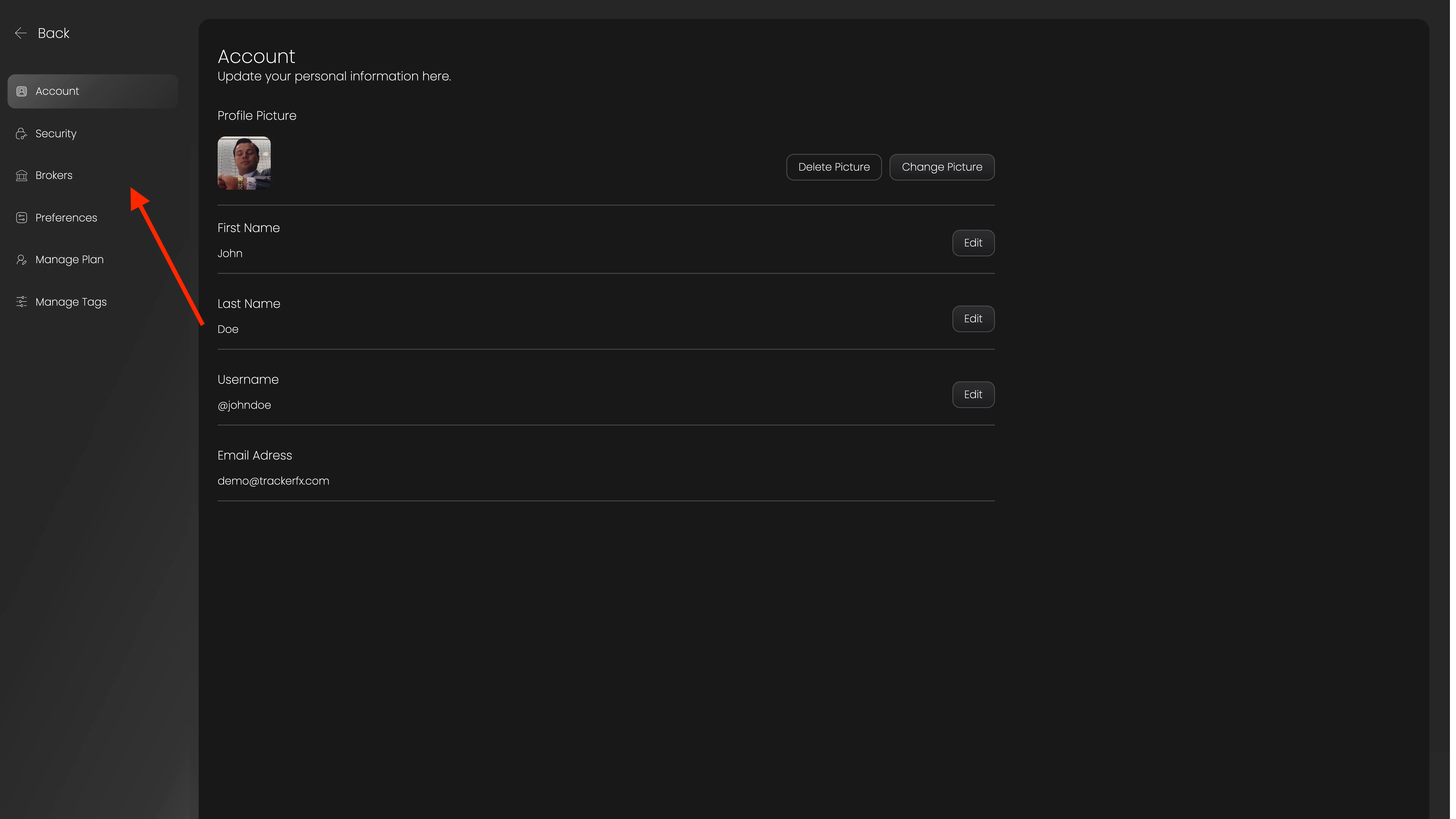 Click Brokers tab