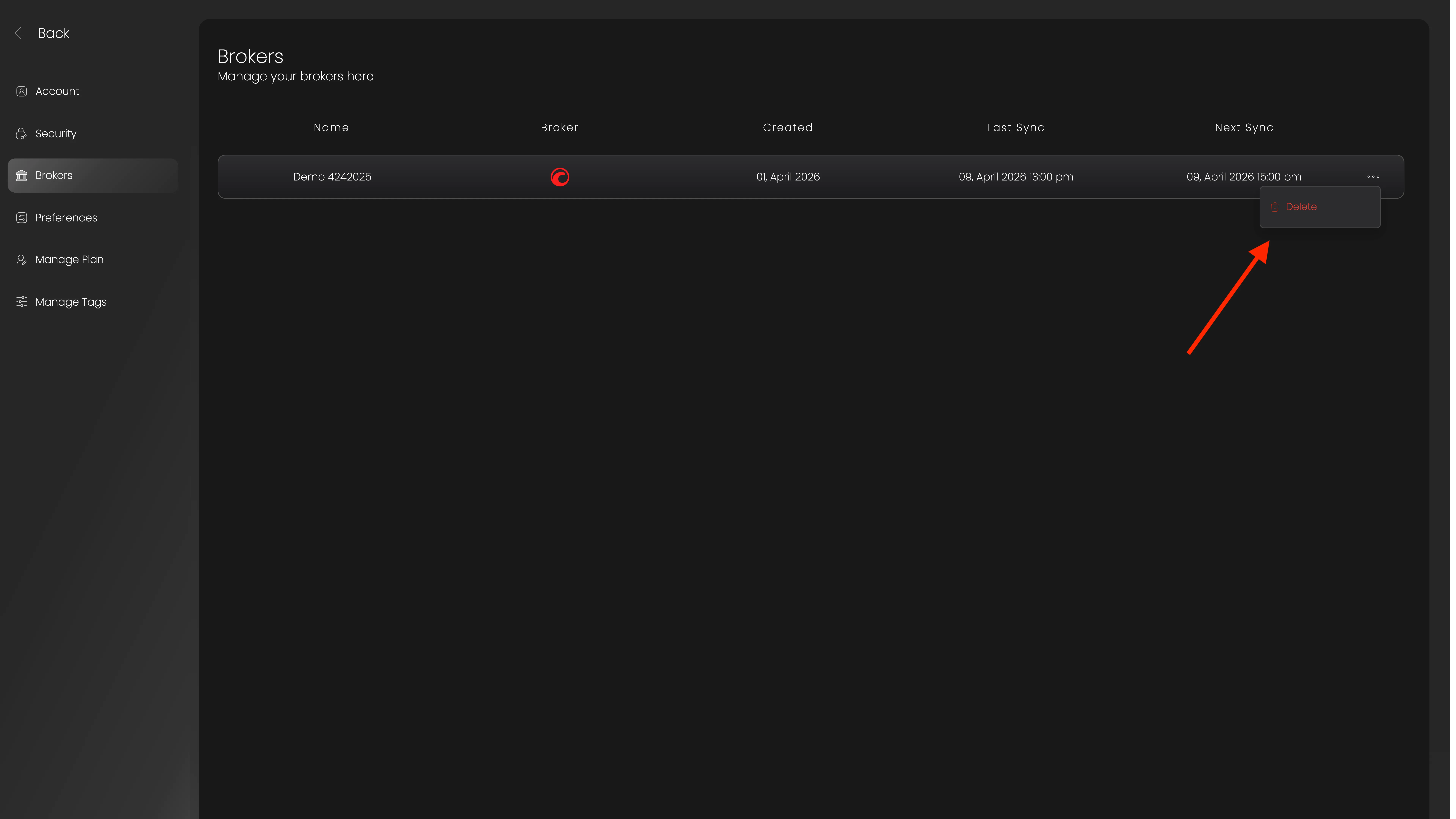 Click delete