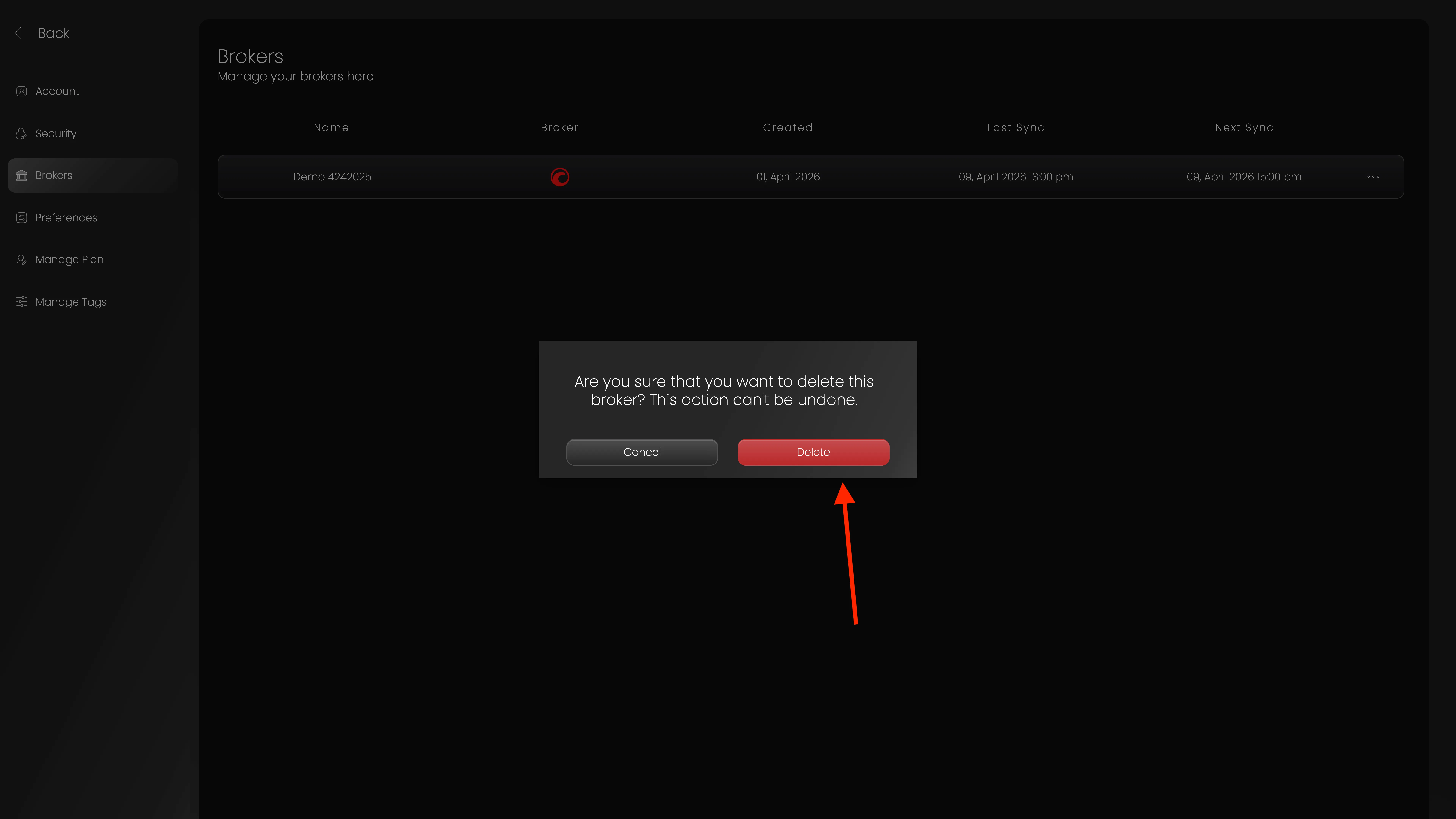Confirm deletion